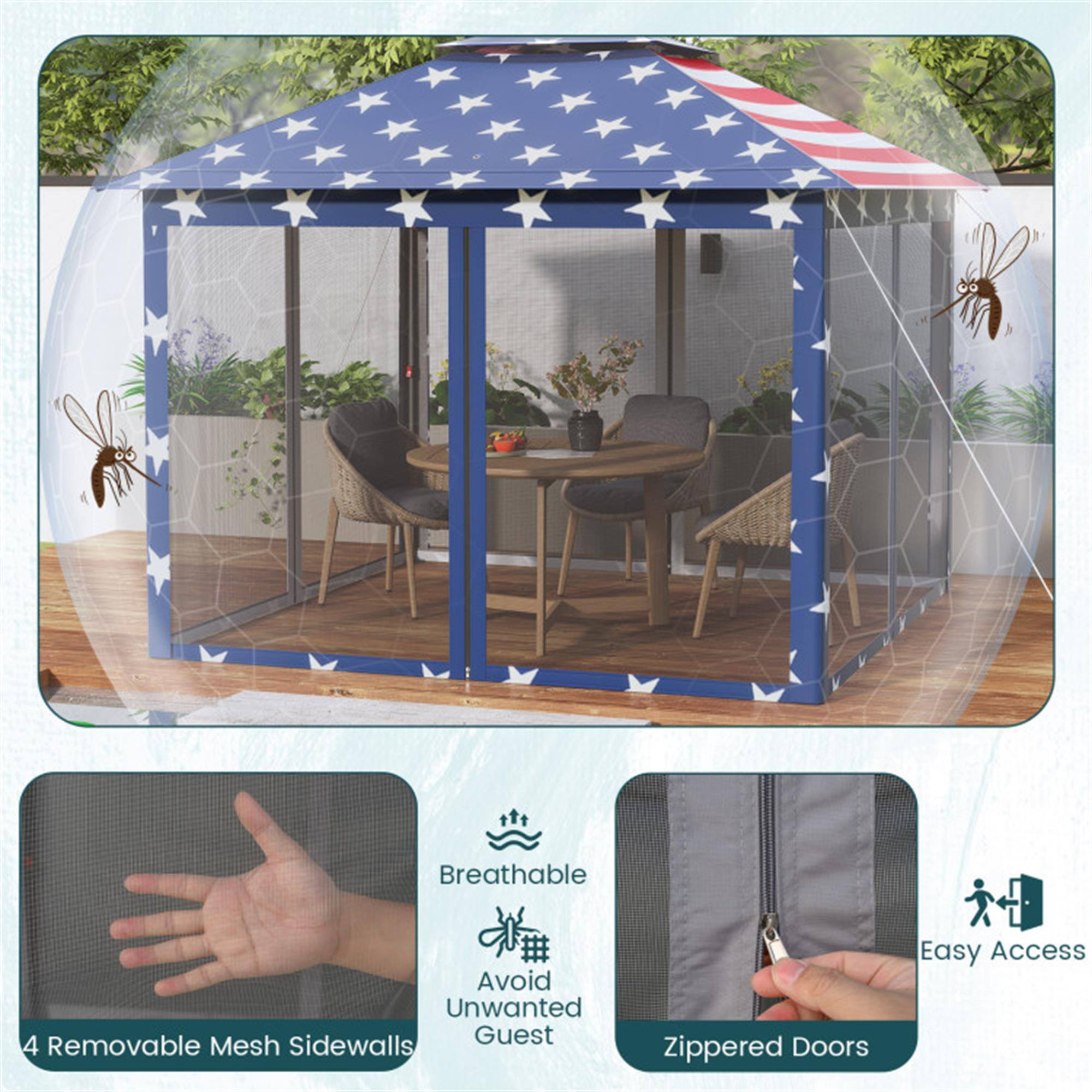 - Breathable
- Avoid Unwanted Guest
- 4 Removable Mesh Sidewalls
- Zippered Doors
- Easy Access