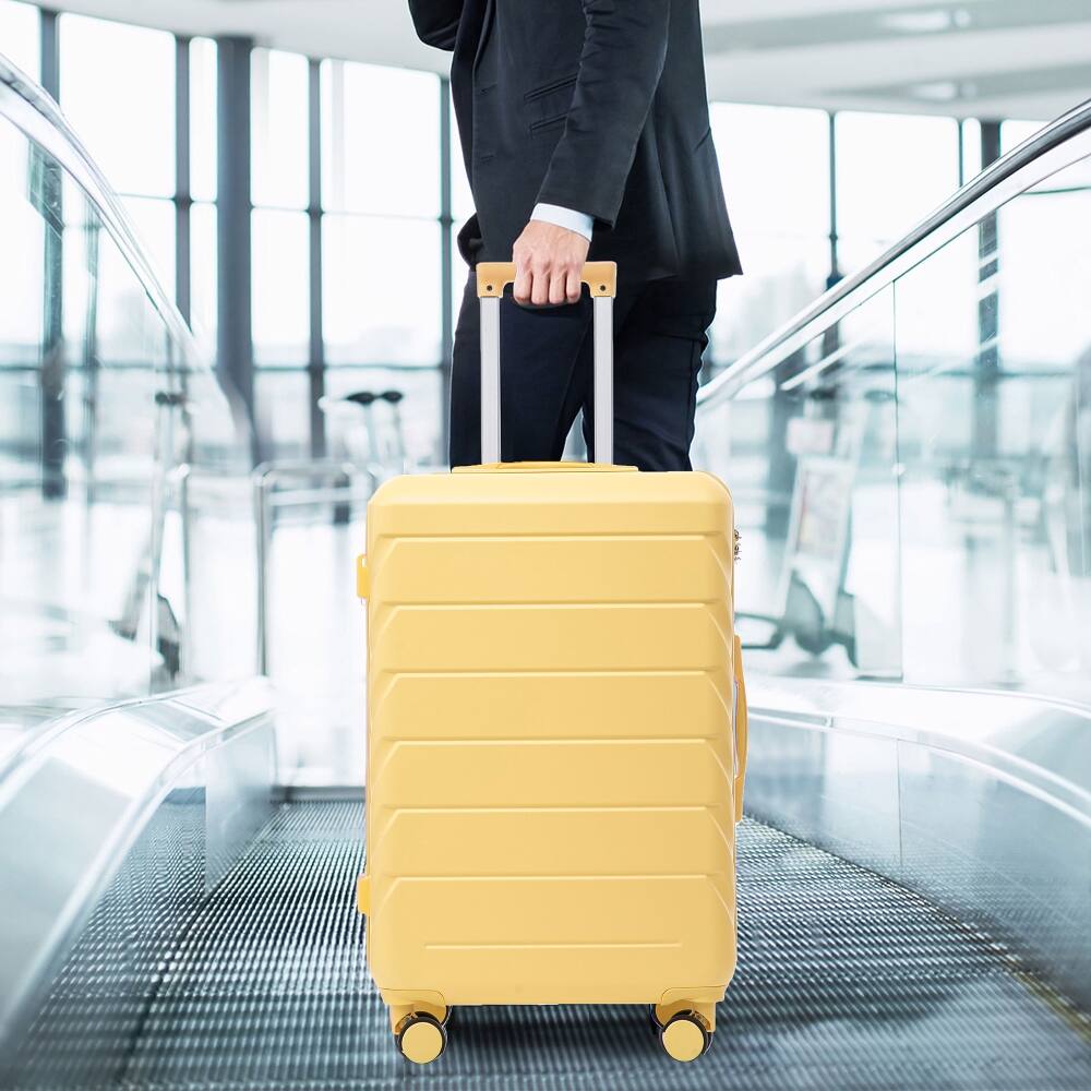 Alt View 3. Ropilly - Ropilly Three Piece Luggage Set Yellow Hard Shell Suitcase ABS - Yellow.