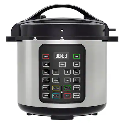 Sure, here is the corrected and grouped text from the image:
**Top Row:**
- OPEN
- CLOSE
**Middle Row:**
- Cancel
- 88:88
- Start
**Bottom Row:**
- Rice
- Pasta
- Soup Broth
- Reheat
- Meat Stew
- Chicken
- Manual
- Cake
- Steam
- Yogurt
- Beans
- Delay timer
- Multigrain
- SousVide
- Keep Warm
- Sauté
- Slow Cook