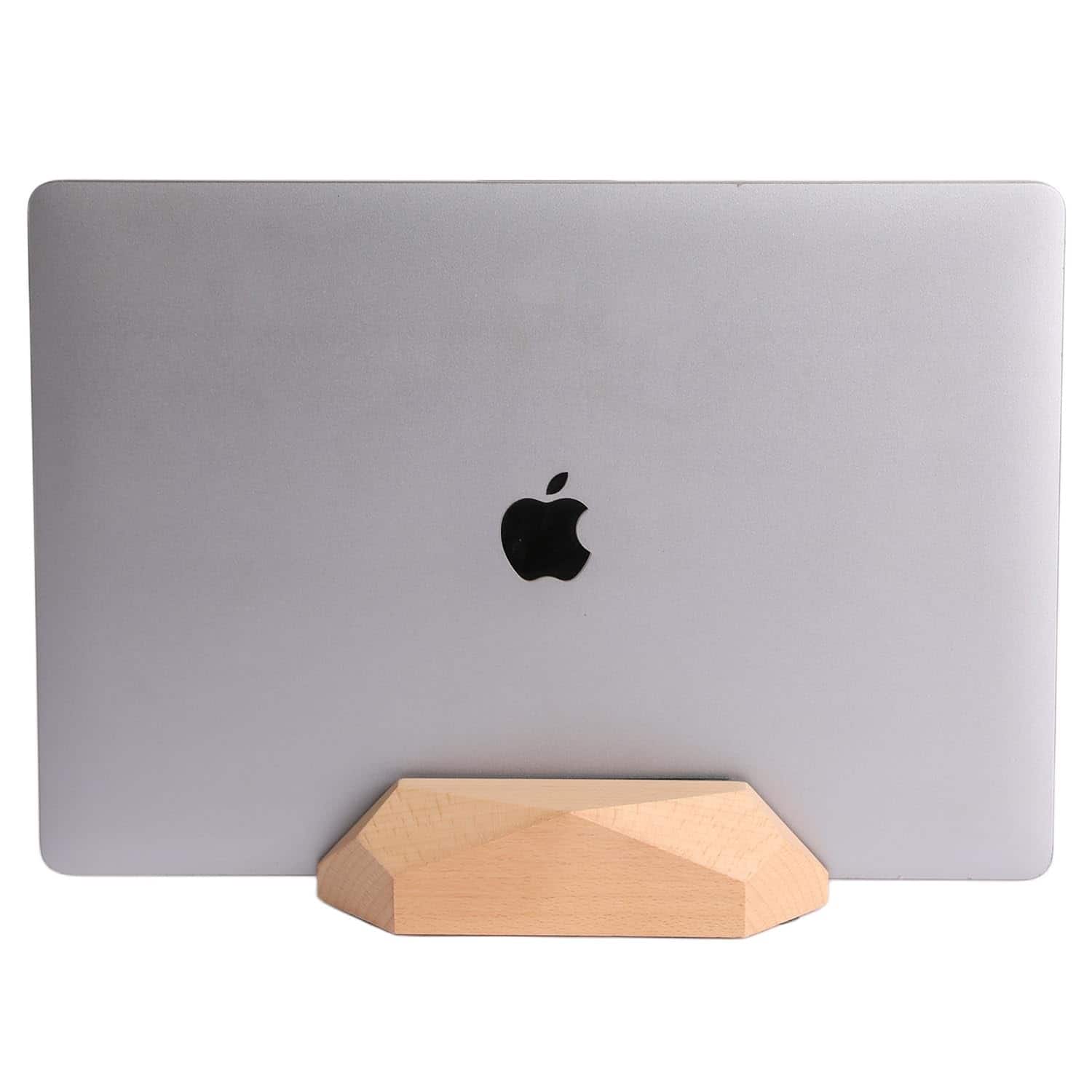 HongFei - Adjusted Vertical Laptop Stand, MacBook Holder Wood Stand, Wooden Laptop Stand, Vertical Laptop Holder for Desk - 1 slot beech