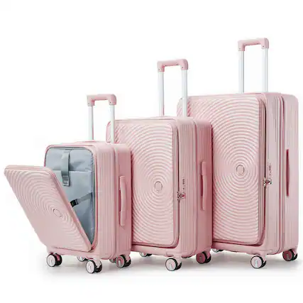 Front. Ecooso - 3-Piece Expandable Luggage Set, 100% PC Hardshell Suitcases with TSA Lock, Front Pocket, Spinner Wheels, Airline Sizes - Pink.