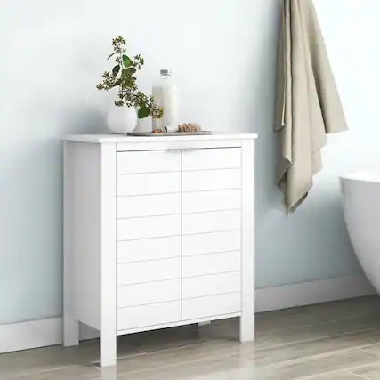 Front. Hivvago - Bathroom Linen Cabinet with Storage Shelf in White Wood Finish - White.