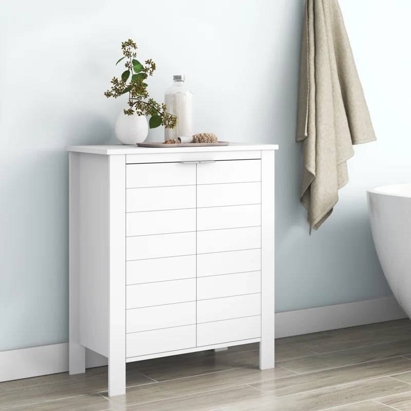 Front. Hivvago - Bathroom Linen Cabinet with Storage Shelf in White Wood Finish - White.