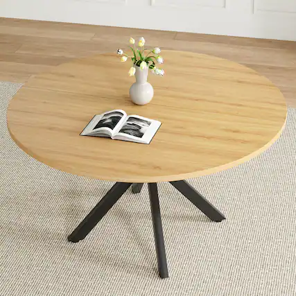 Front. GOODSILO - 47-Inch Round Dining Table for 4-6 People with Sturdy Base, Mid-Century Modern Kitchen Table for Dining Room - Natural.