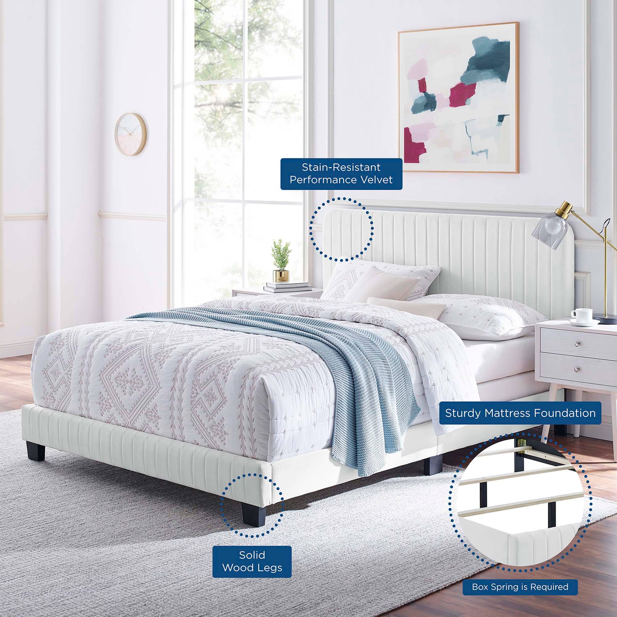 - Stain-Resistant Performance Velvet
- Sturdy Mattress Foundation
- Solid Wood Legs
- Box Spring is Required