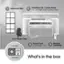 The text on the image is grouped and corrected as follows:

1. Washable Filter Installation Kit
2. Curtain Panel
3. Foam Insulation Strips
4. Power Cord (Cord length: 72")
5. Remote Control
6. Controller
7. 15 Amps
8. What's in the box