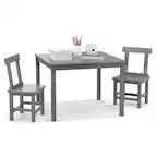 Front. Costway - Costway Wooden Kids Table and 2 Chairs Set with Rubber Wood Legs Anti-slip Foot Pads - Gray.