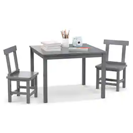 Costway - Wooden Kids Table and 2 Chairs Set with Rubber Wood Legs Anti-slip Foot Pads - Gray