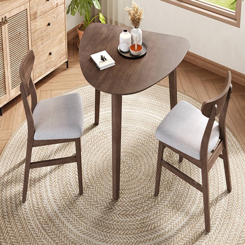 Alt View 1. Loheer - Loheer 3-Piece Table Set Triangular Side Table & Curved Wood Chairs Space-Saving Dining Set Brown Finish - Brown.