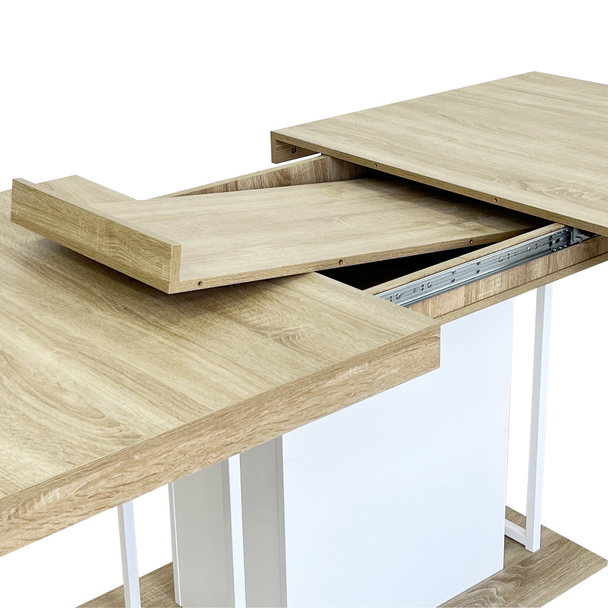 Alt View 7. Tiramisubest - Modern Extendable Dining Table for 6-10 People,78" Rectangle Dining Table with White Double Sturdy Pedestal Base - White Oak.