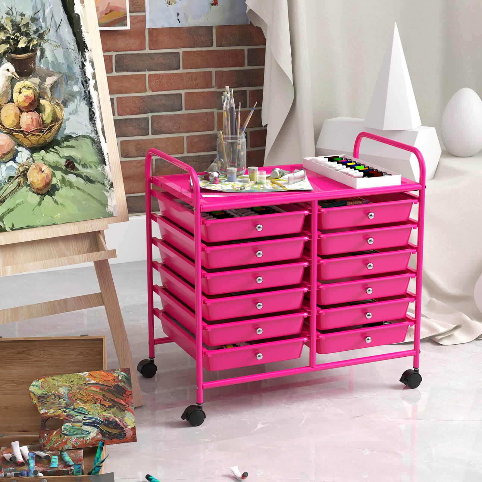 Alt View 5. Costway - Costway 12 Drawers Rolling Cart Storage Scrapbook Paper Studio Organizer Bins - Hot Pink.