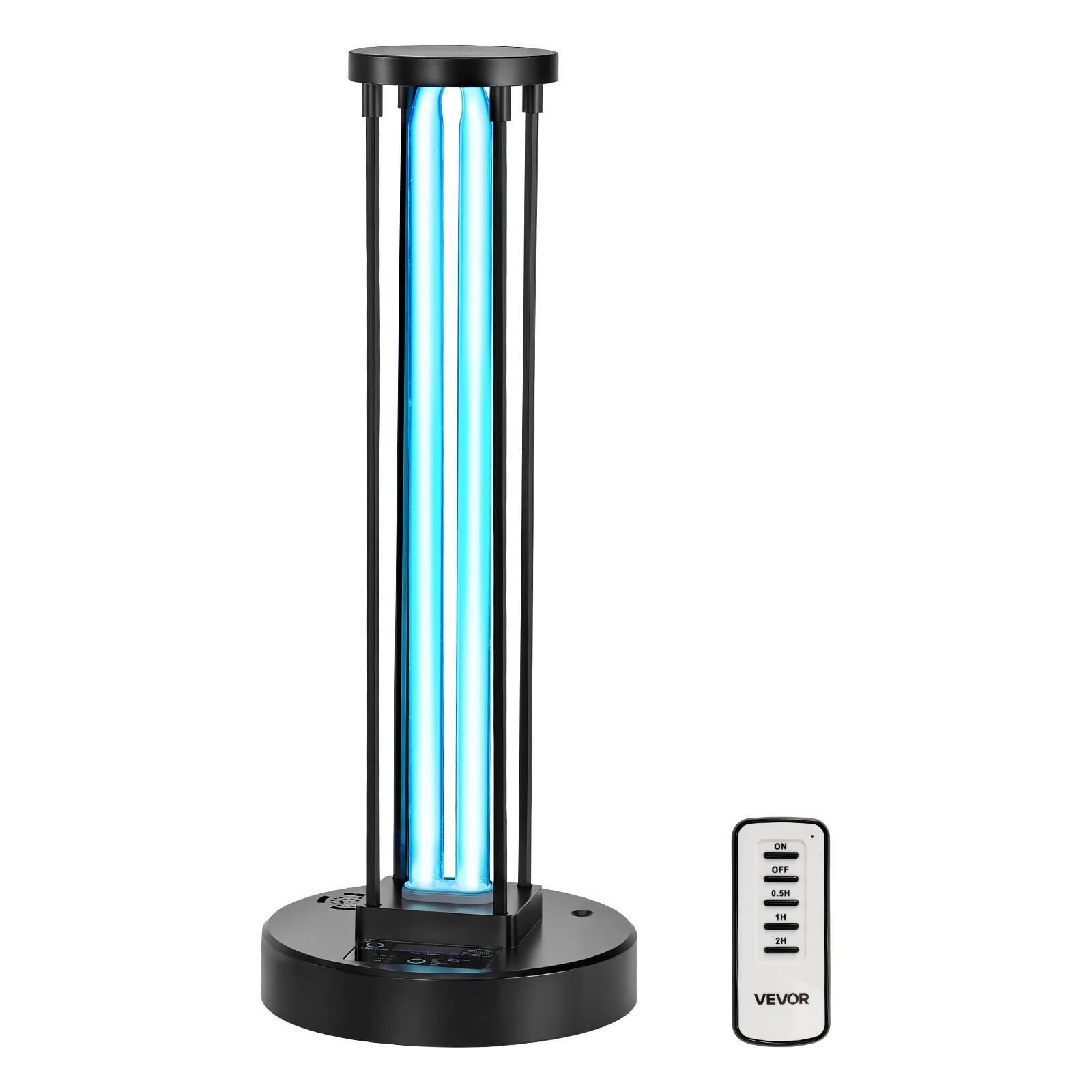 VEVOR - UV Light, 36W Ultraviolet Lamp with Ozone Purifier, UVC Lamp with 30/60/120 Minutes 3-Gear Timer and Remote Control - Black