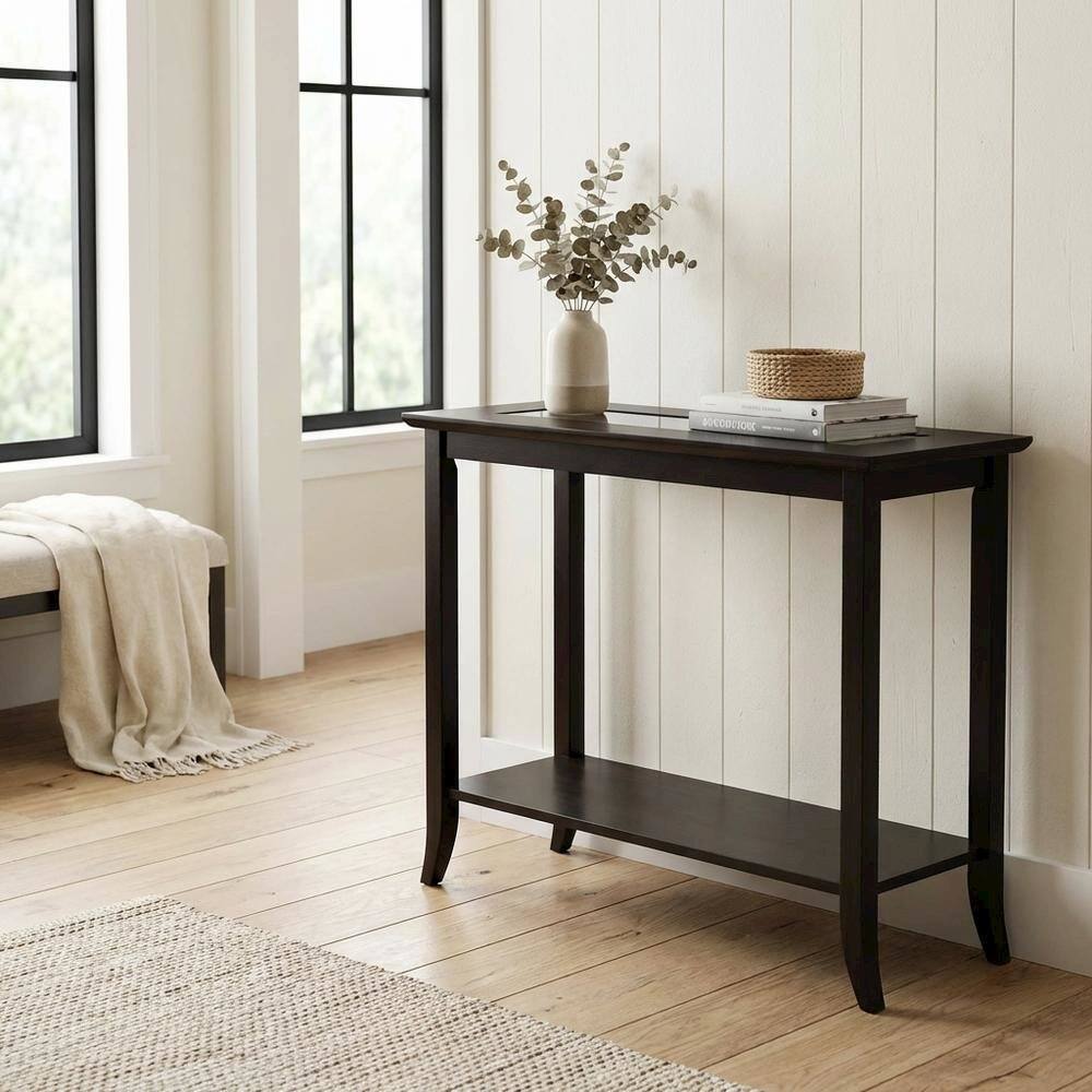 Alt View 3. BisonOffice - Dark Espresso Rectangular Console Table - Glass Shelf for Computer Workstations - Espresso.
