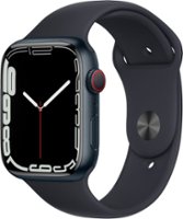 Apple Watch Series 7 (GPS + Cellular) 45mm Midnight Aluminum Case with Midnight Sport Band - Midnight (Verizon) - Front_Zoom