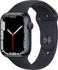 Angle. Apple - Geek Squad Certified Refurbished Apple Watch Series 7 (GPS + Cellular) 45mm Midnight Aluminum Case with Midnight Sport - Midnight.