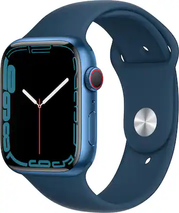 Angle. Apple - Geek Squad Certified Refurbished Apple Watch Series 7 (GPS + Cellular) 45mm Blue Aluminum Case with Abyss Blue - Blue.