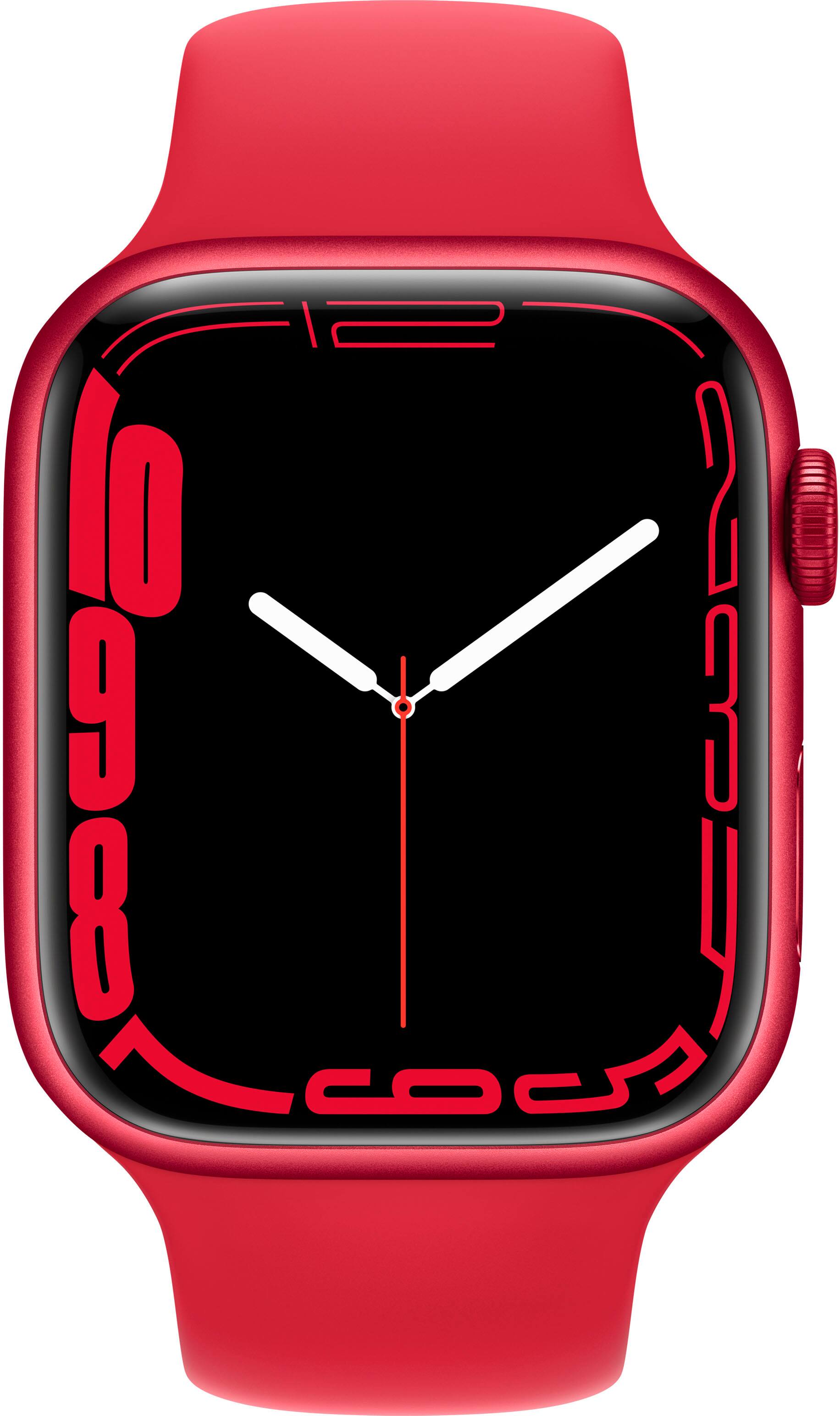 Alt View 11. Apple - Geek Squad Certified Refurbished Apple Watch Series 7 (GPS + Cellular) 45mm Aluminum Case with (PRODUCT)RED Sport Band - (PRODUCT)RED.
