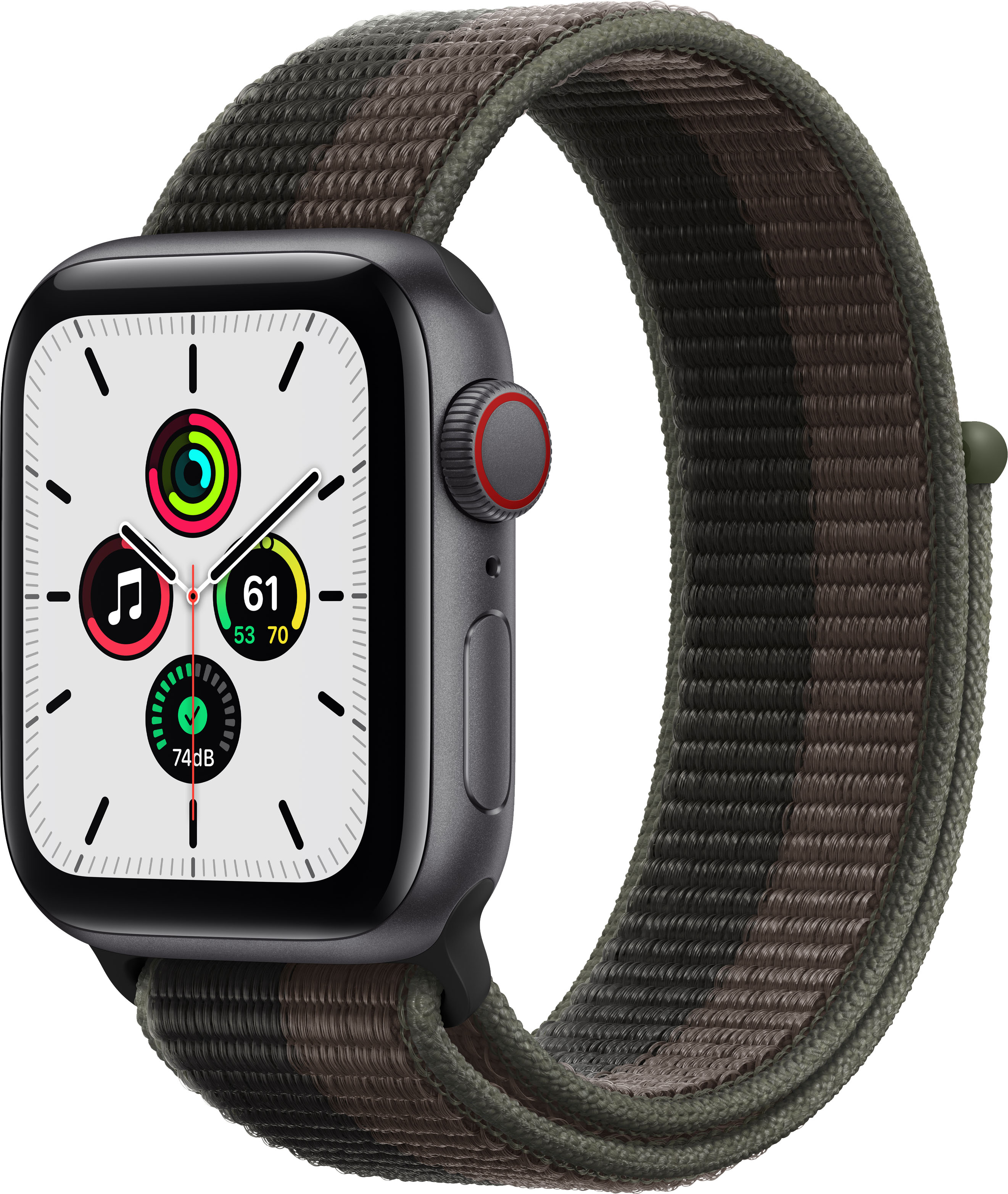 Best Buy: Apple Watch SE (1st Generation GPS + Cellular) 40mm Space Gray  Aluminum Case with Tornado/Gray Sport Loop Space Gray (Verizon) MKQR3LL/A