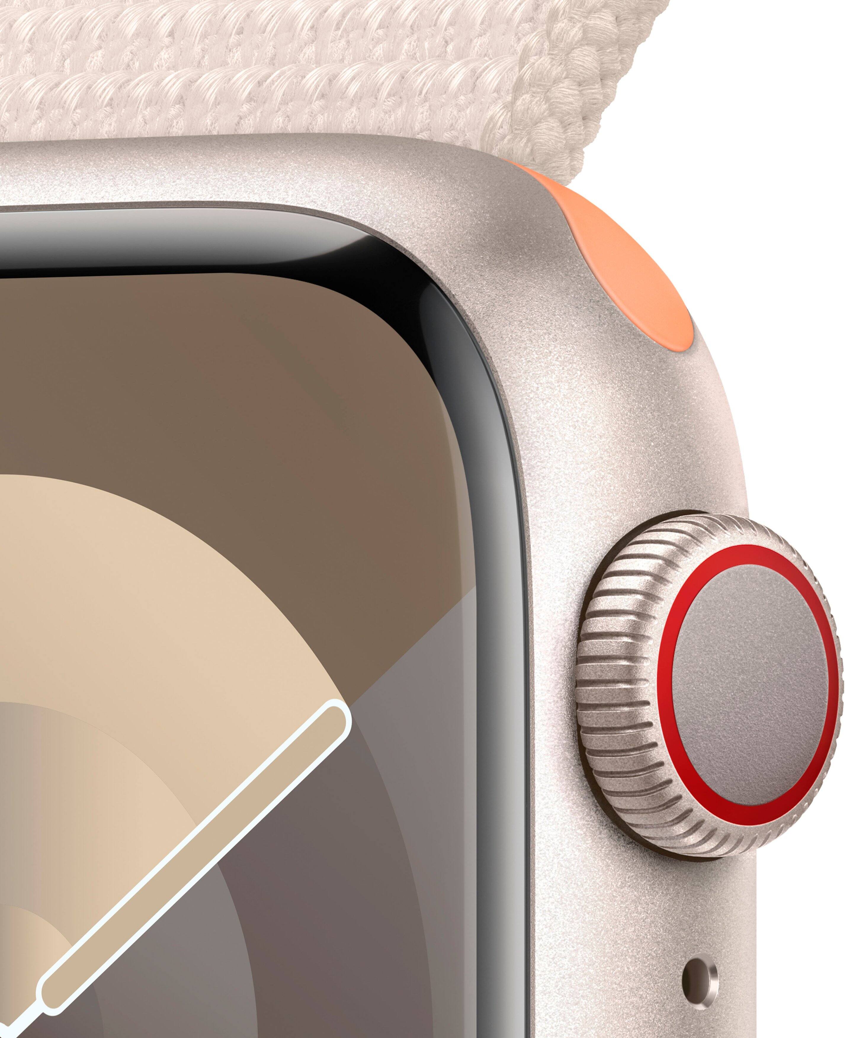 Alt View 12. Apple - Apple Watch Series 9 (GPS + Cellular) 41mm Starlight Aluminum Case with Starlight Sport Loop with Blood Oxygen - Starlight.
