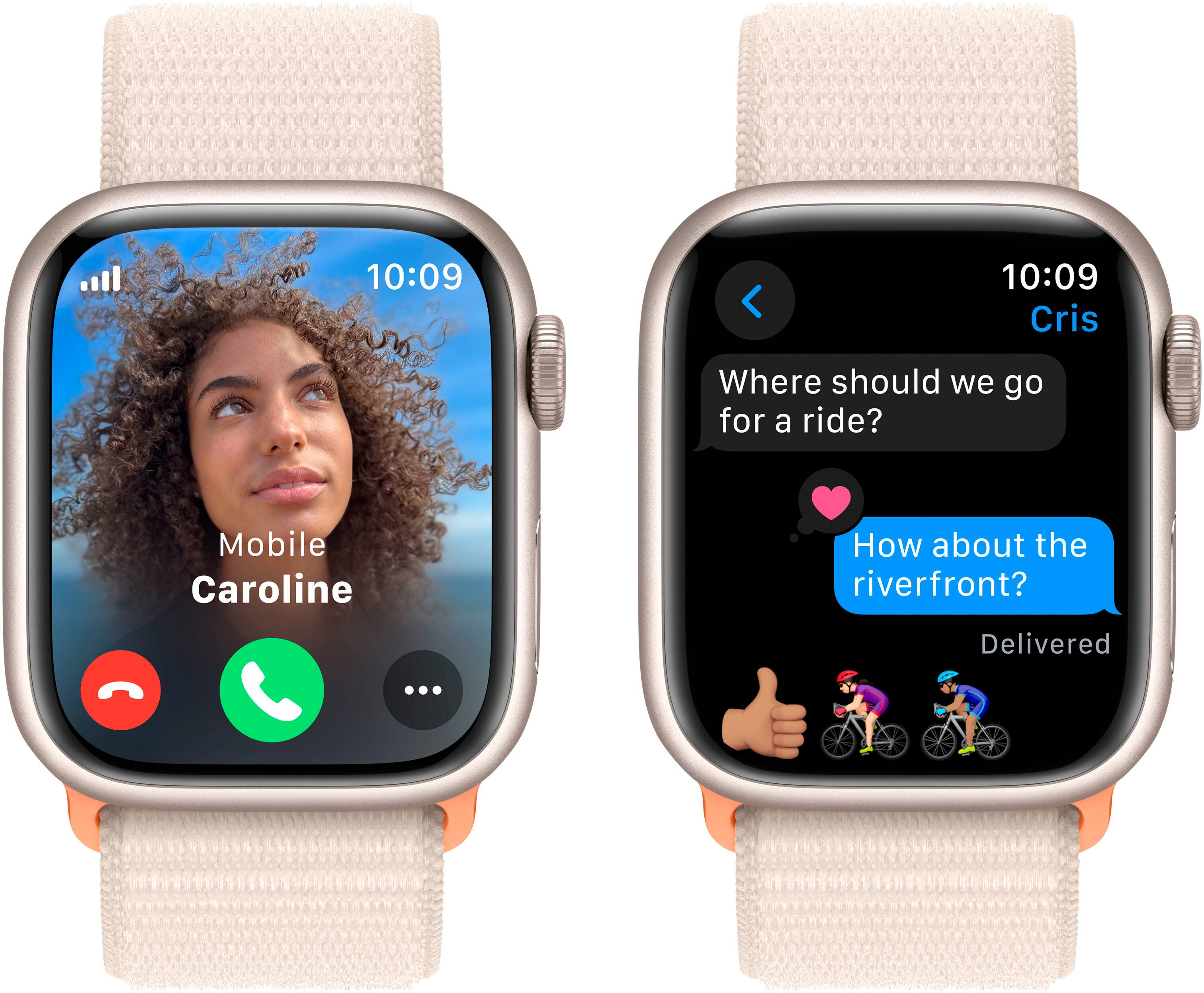Alt View 15. Apple - Apple Watch Series 9 (GPS + Cellular) 41mm Starlight Aluminum Case with Starlight Sport Loop with Blood Oxygen - Starlight.