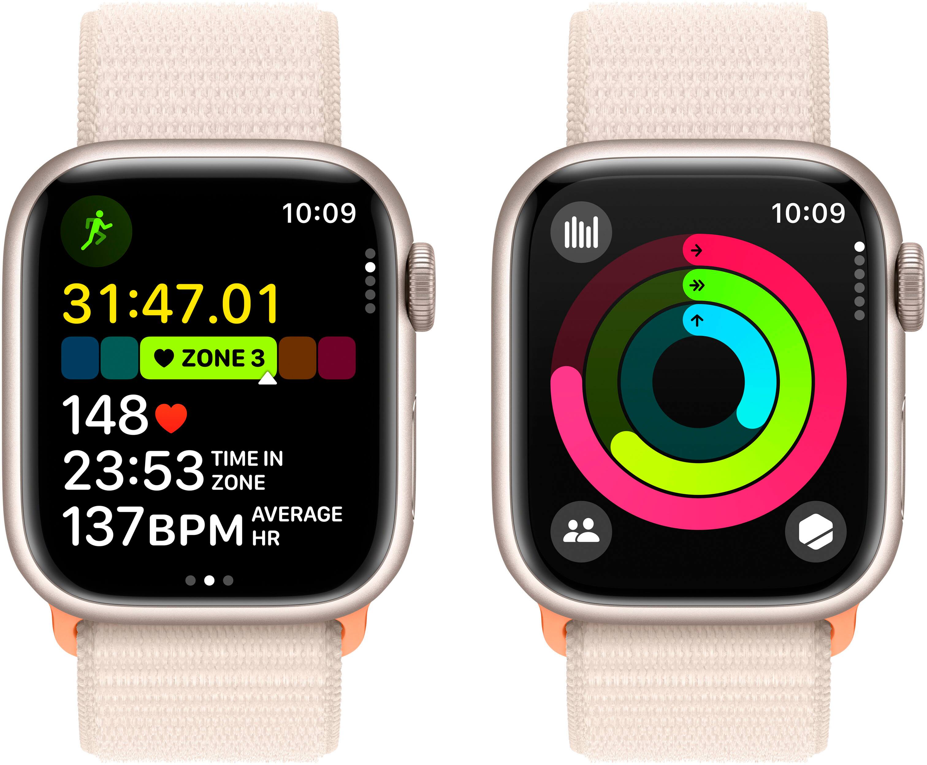Alt View 17. Apple - Apple Watch Series 9 (GPS + Cellular) 41mm Starlight Aluminum Case with Starlight Sport Loop with Blood Oxygen - Starlight.