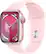 Front. Apple - Apple Watch Series 9 (GPS + Cellular) 41mm Pink Aluminum Case with Light Pink Sport Band with Blood Oxygen - M/L - Pink.