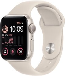 Apple Watch SE 2nd Generation (GPS) 40mm Aluminum Case with Starlight Sport Band - S/M - Starlight - Front_Zoom