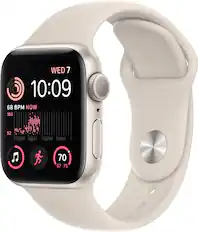 Front. Apple - Apple Watch SE 2nd Generation (GPS) 40mm Aluminum Case with Starlight Sport Band - M/L - Starlight.