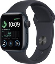 Apple Watch SE 2nd Generation (GPS) 40mm Aluminum Case with Midnight Sport Band - S/M - Midnight - Front_Zoom