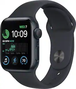 Geek Squad Certified Refurbished Apple Watch SE 2nd Generation (GPS) 40mm Aluminum Case with Midnight Sport Band - S/M - Midnight - (2022)