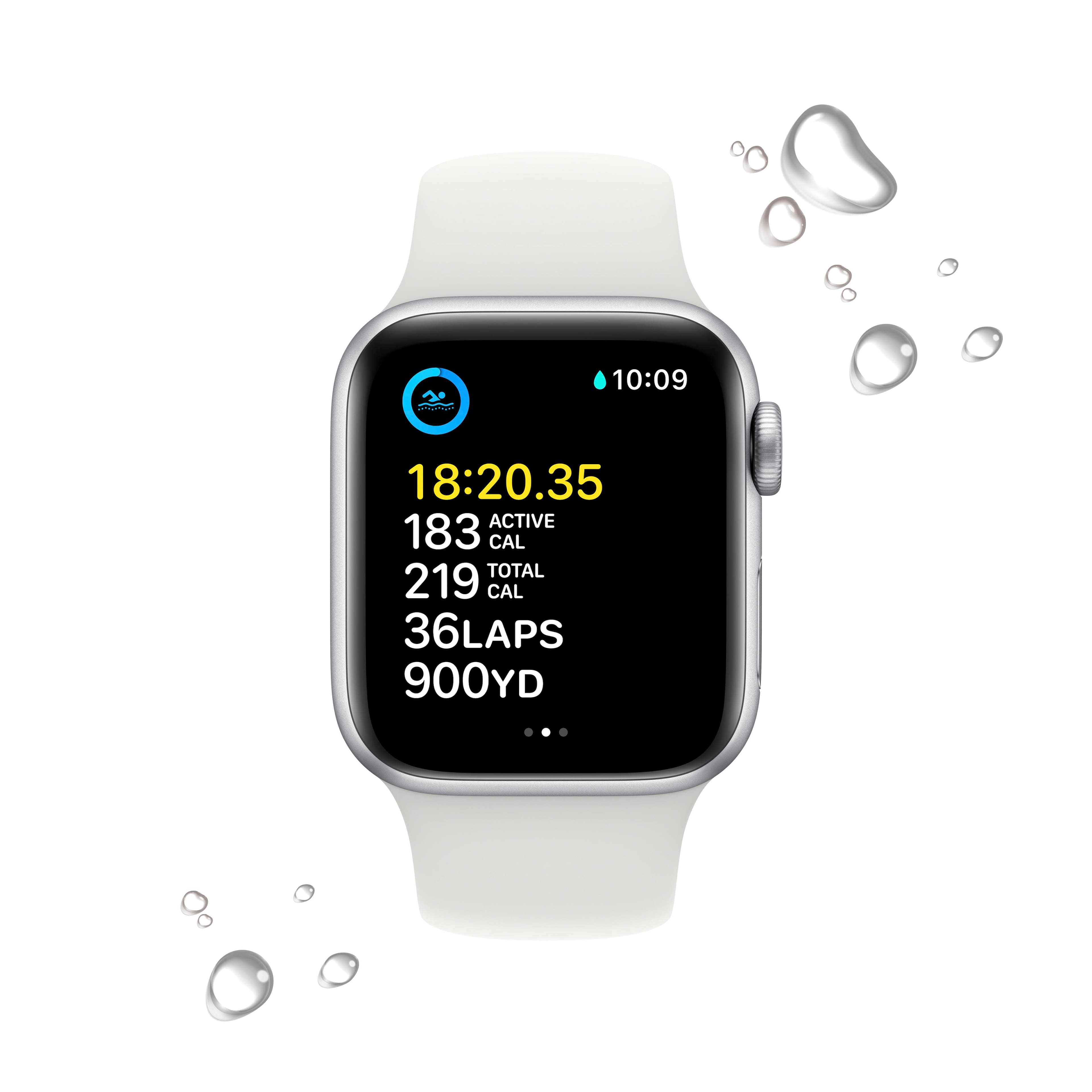 Back. Apple - Apple Watch SE 2nd Generation (GPS) 40mm Aluminum Case with White Sport Band - S/M - Silver.