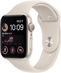 Apple Watch SE 2nd Generation (GPS) 44mm Aluminum Case with Starlight Sport Band - S/M - Starlight - Front_Zoom