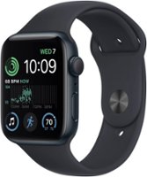 Apple Watch SE 2nd Generation (GPS) 44mm Aluminum Case with Midnight Sport Band - S/M - Midnight - Front_Zoom