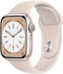 Front. Apple - Apple Watch Series 8 (GPS) 41mm Aluminum Case with Starlight Sport Band - S/M - Starlight.