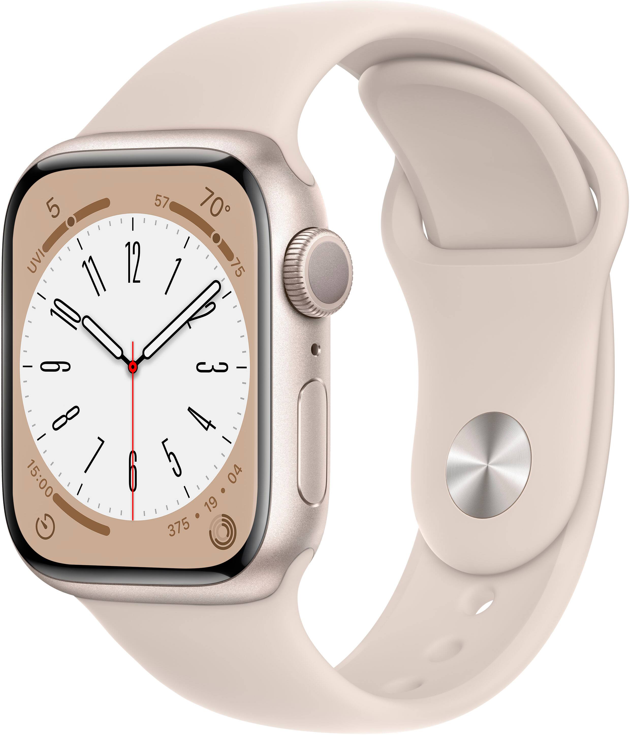 Refurbished Excellent - Apple Watch Series 8 (GPS) 41mm Aluminum Case with Starlight Sport Band - S/M - Starlight - (2022)