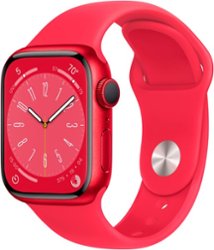 Apple Watch Series 8 (GPS) 41mm Aluminum Case with (PRODUCT)RED Sport Band - S/M - (PRODUCT)RED - Front_Zoom