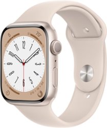 Apple Watch Series 8 (GPS) 45mm Aluminum Case with Starlight Sport Band - M/L - Starlight - Front_Zoom