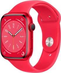 Apple Watch Series 8 (GPS) 45mm Aluminum Case with (PRODUCT)RED Sport Band - S/M - (PRODUCT)RED - Front_Zoom