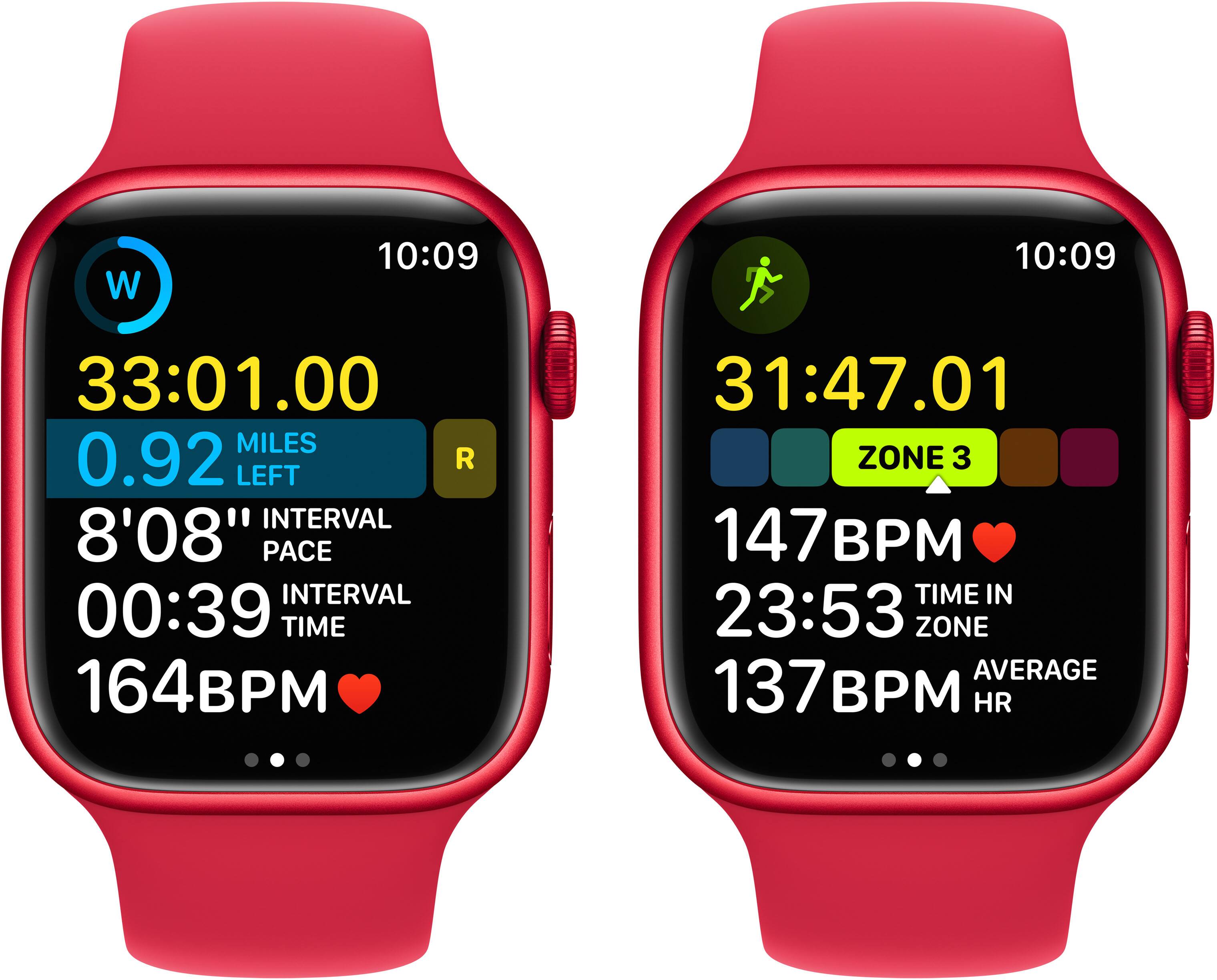 Alt View 4. Apple - Apple Watch Series 8 (GPS) 45mm Aluminum Case with (PRODUCT)RED Sport Band - M/L - (PRODUCT)RED.