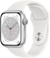 Apple Watch Series 8 GPS 41mm Silver Aluminum Case with White Sport Band - M/L - White - Front_Zoom