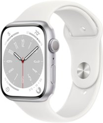 Apple Watch Series 8 (GPS) 45mm Aluminum Case with White Sport Band - S/M - Silver - Front_Zoom