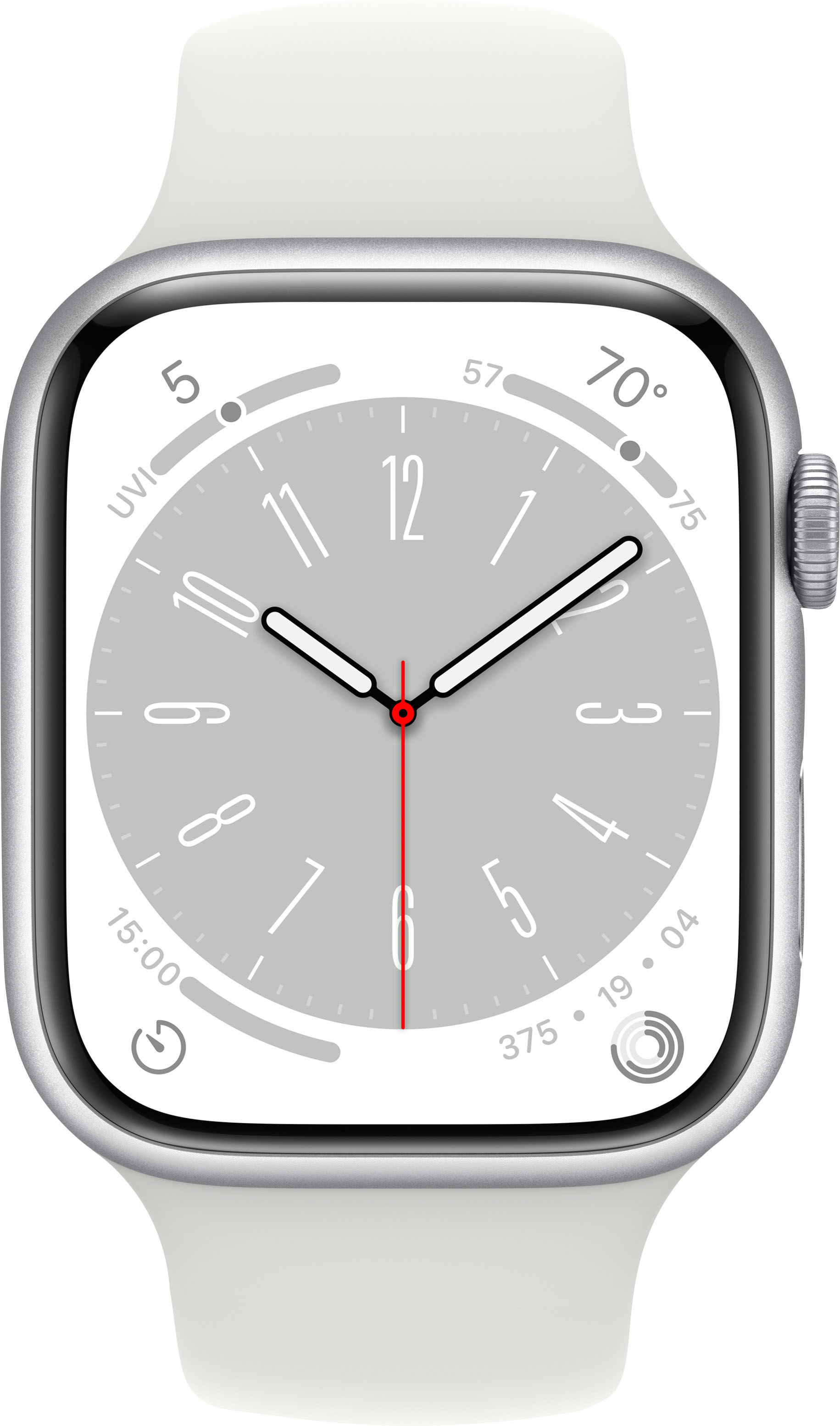 Angle View: Apple Watch Series 8 (GPS) 45mm Aluminum Case with White Sport Band - M/L - Silver