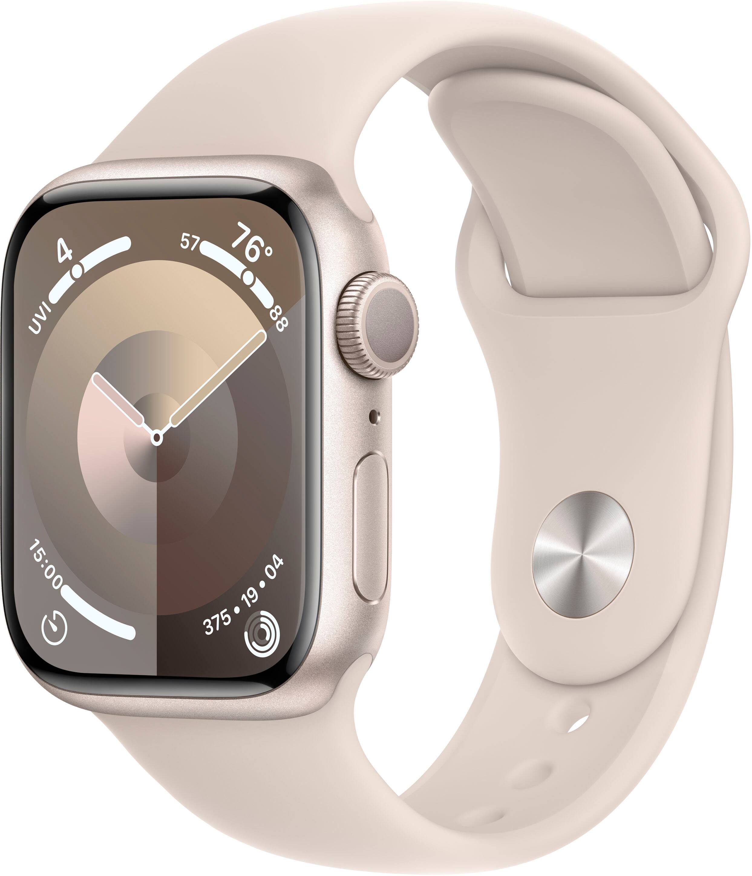 Refurbished Excellent - Apple Watch Series 9 (GPS) 41mm Starlight Aluminum Case with Starlight Sport Band with Blood Oxygen - M/L - Starlight - (2023)