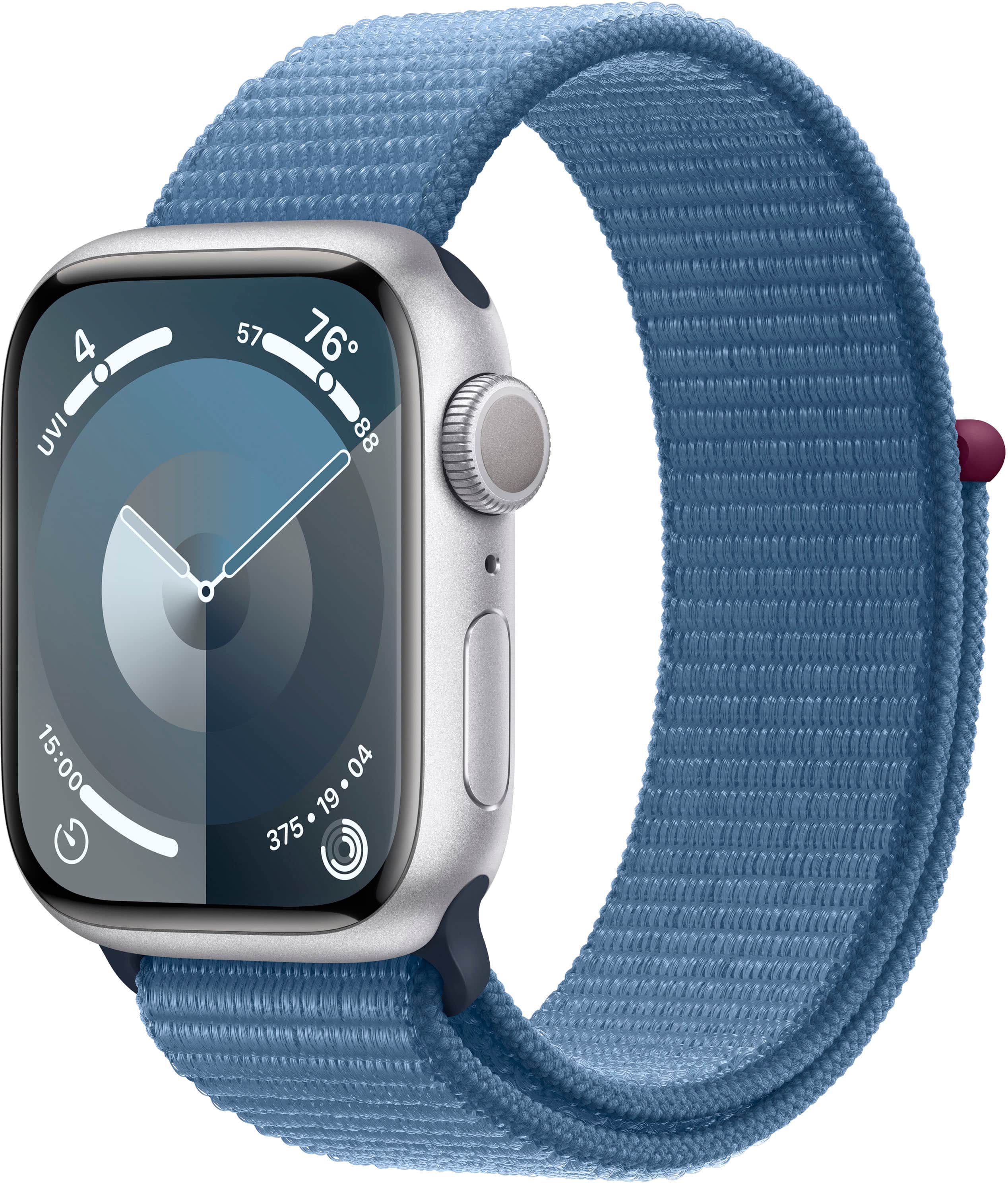 Apple Cert Refurb Watch Series 9 (GPS) 41mm Silver Aluminum Case with Winter Blue Sport Loop with Blood Oxygen - Silver - (2023) - Front_Zoom
