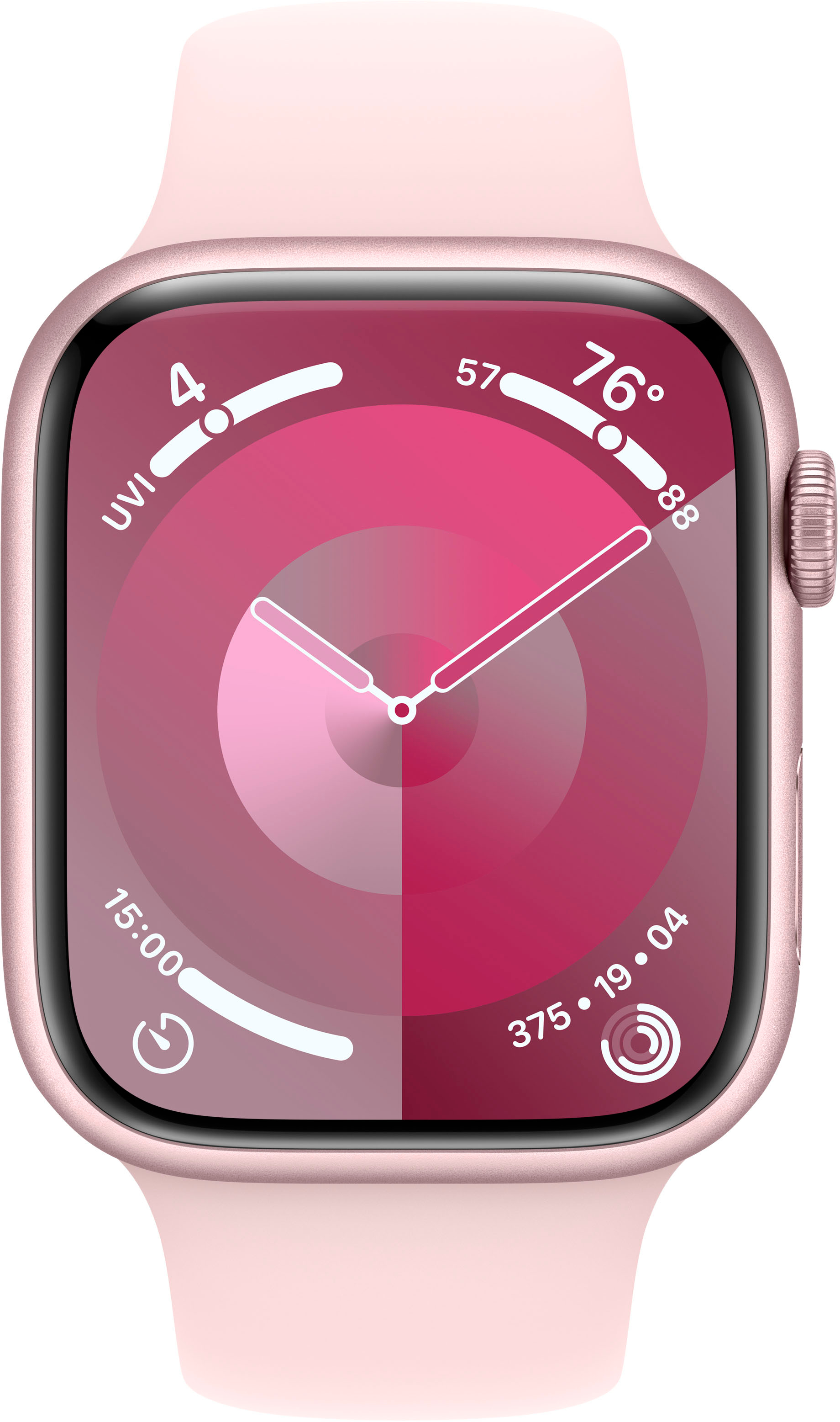 Angle View: Apple Watch Series 9 (GPS) 41mm Pink Aluminum Case with Light Pink Sport Band with Blood Oxygen - S/M - Pink