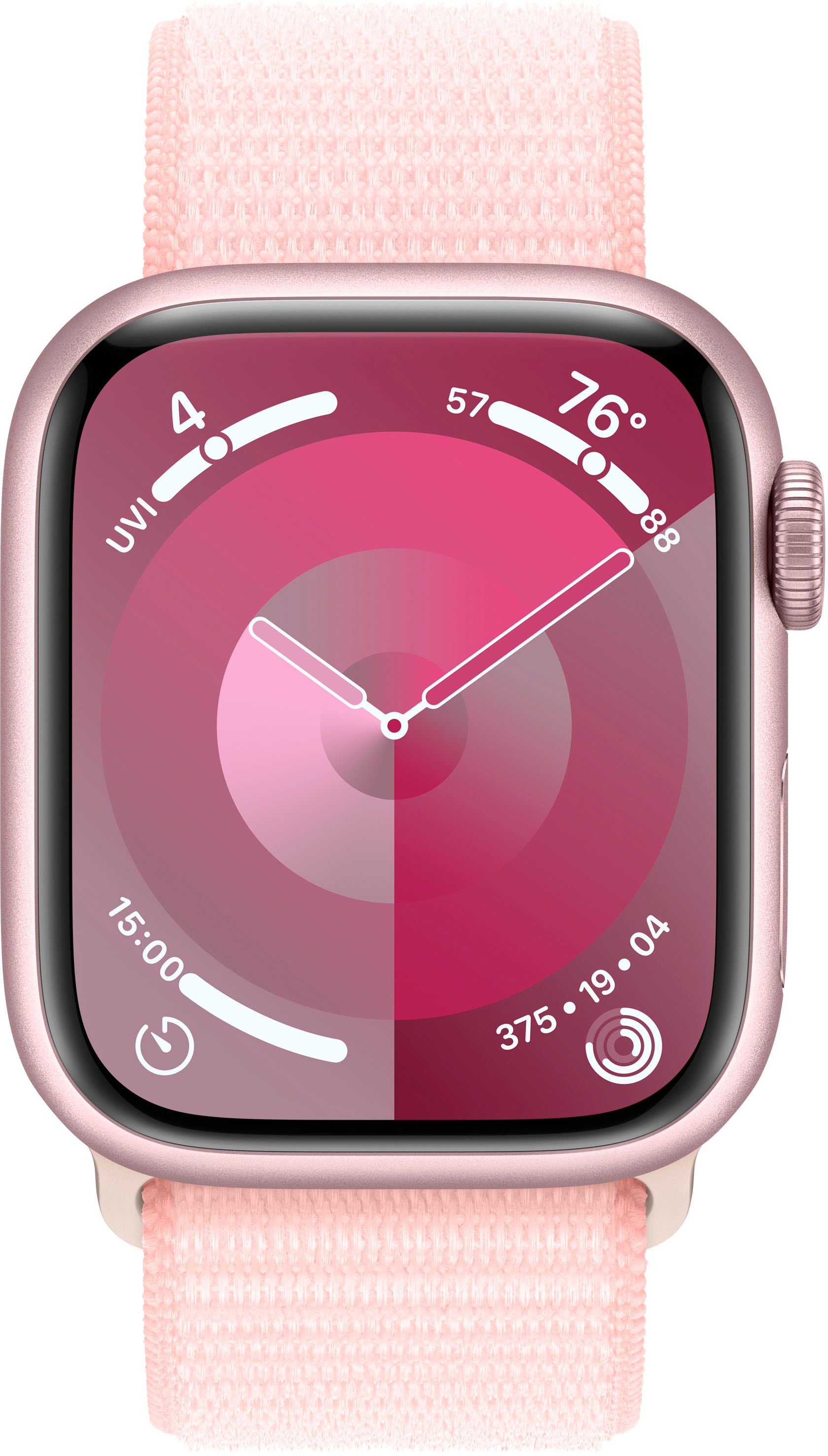 Angle View: Apple Watch Series 9 (GPS) 41mm Pink Aluminum Case with Light Pink Sport Loop with Blood Oxygen - Pink