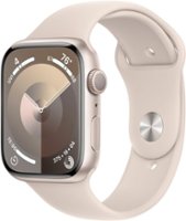Apple Watch Series 9 (GPS) 45mm Starlight Aluminum Case with Starlight Sport Band with Blood Oxygen - S/M - Starlight - Front_Zoom