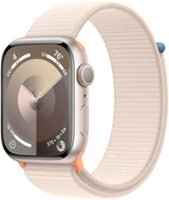 Apple Watch Series 9 (GPS) 45mm Starlight Aluminum Case with Starlight Sport Loop - Starlight - Front_Zoom
