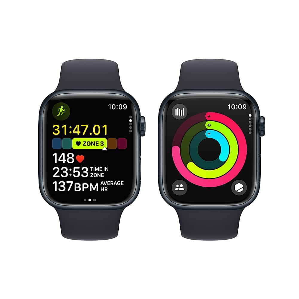 Alt View 17. Apple - Apple Watch Series 9 (GPS) 45mm Midnight Aluminum Case with Midnight Sport Band with Blood Oxygen - S/M - Midnight.