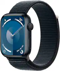 Apple GS Cert Refurb Watch Series 9 (GPS) 45mm Midnight Aluminum Case with Midnight Sport Loop with Blood Oxygen - Midnight - (2023) - Front_Zoom
